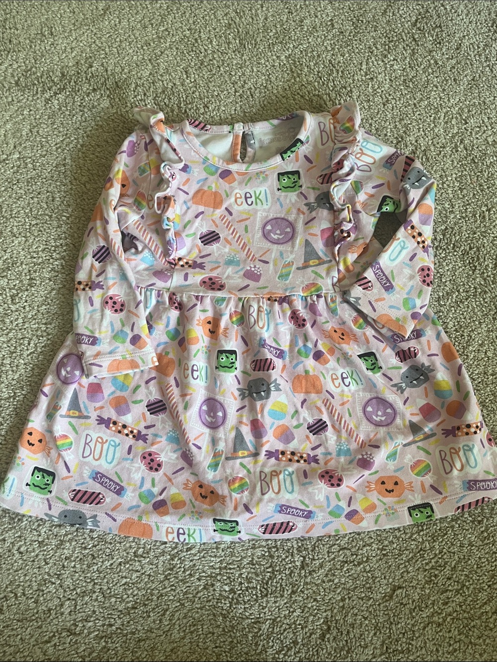 James & Lottie Light Pink Halloween Candy Print Ruffle Dress